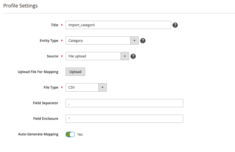 Import categorii produse – captură de ecran 2