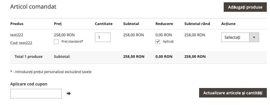 Modificarea comenzii – captură de ecran 5