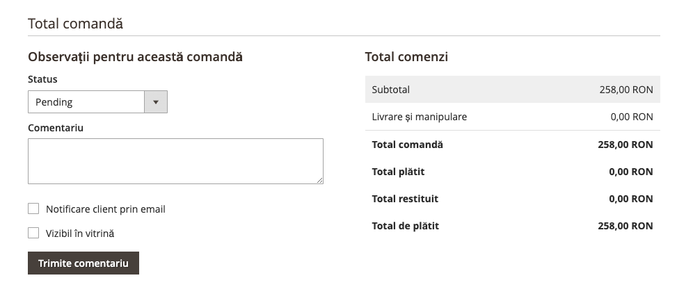 Gestionarea comenzilor – captură de ecran 7