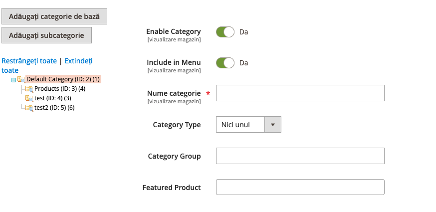 Administrarea categoriilor de produse – captură de ecran 3