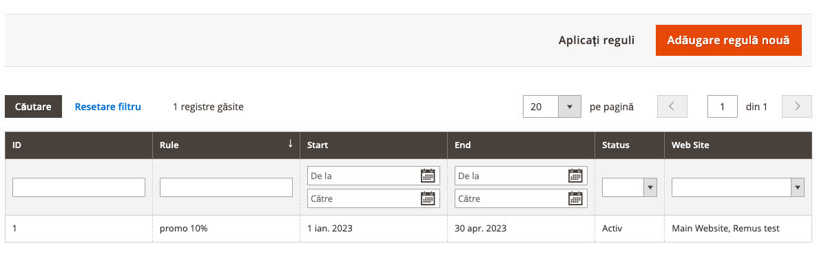Crearea regulilor pe catalogul de produse – captură de ecran 1