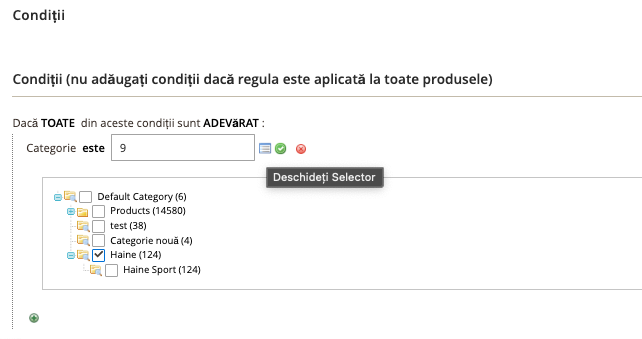 Crearea regulilor pe catalogul de produse – captură de ecran 4