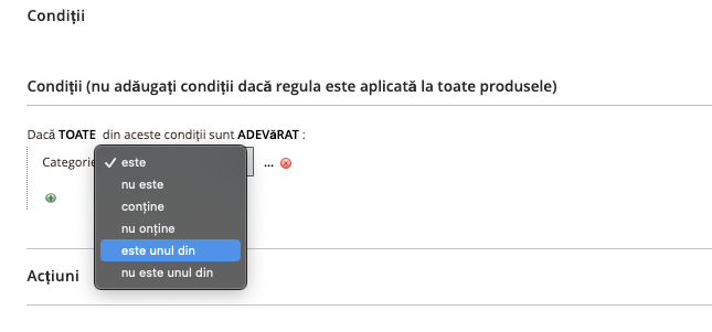 Crearea regulilor pe catalogul de produse – captură de ecran 5