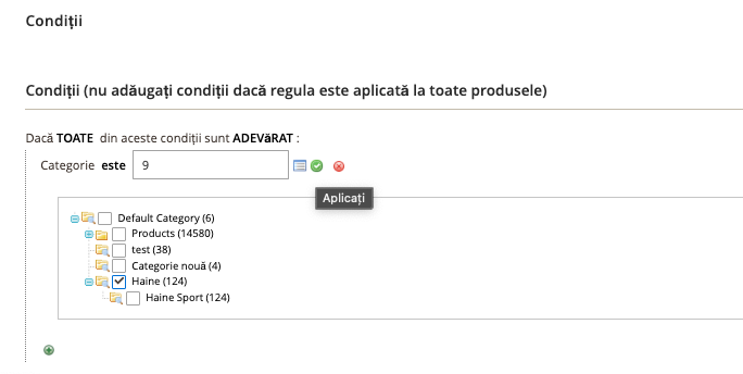 Crearea regulilor pe catalogul de produse – captură de ecran 6