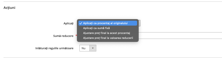 Crearea regulilor pe catalogul de produse – captură de ecran 7
