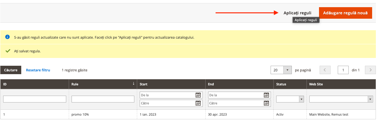 Crearea regulilor pe catalogul de produse – captură de ecran 9